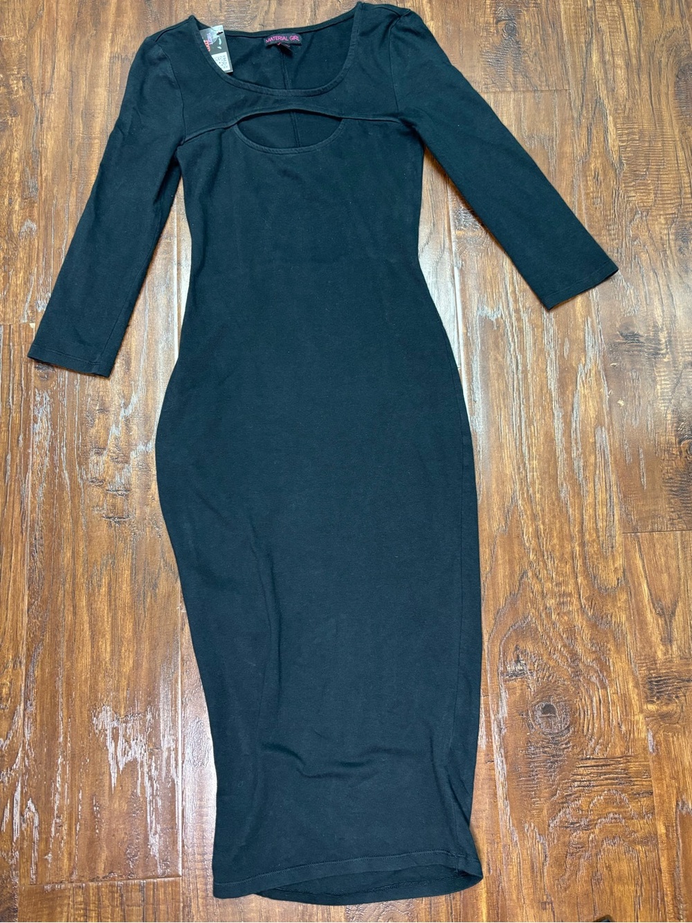 Material Girl Black Long-Sleeve Bodycon Midi Dress with Cutout